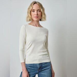 Lilla P 3/4 Sleeve Boatneck Normcore Cotton Tee Cream XL